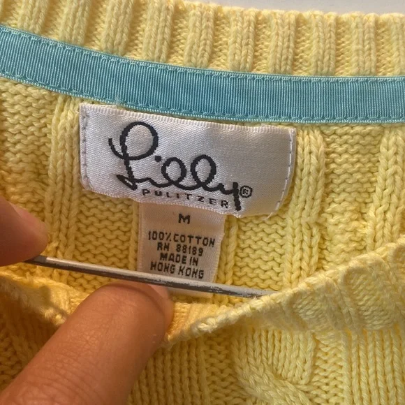 Vintage Lilly Pulitzer Cable Knit Sweater in Sunny Yellow w Teal Palm Tree Sz M - Picture 4 of 5